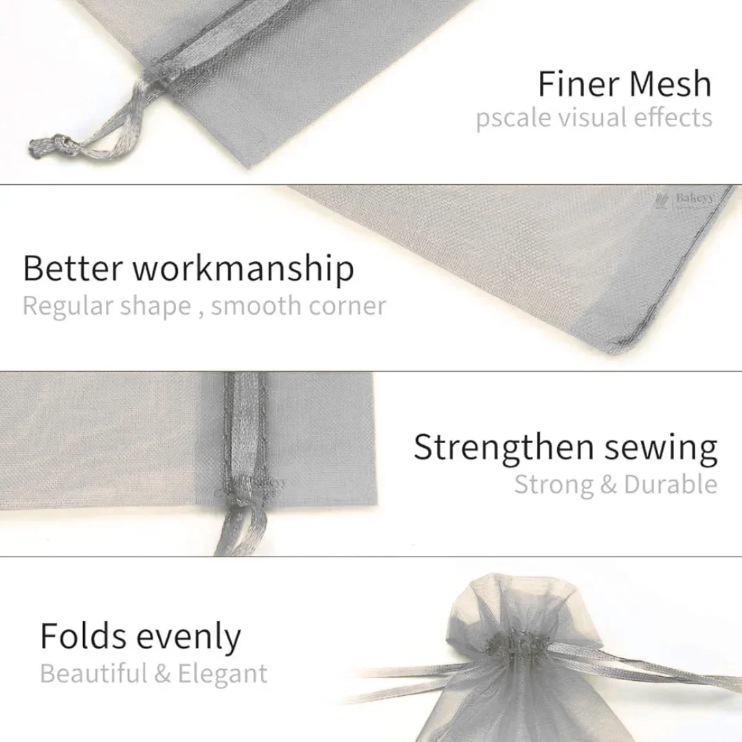 Organza Potli Bags | Drawstring Bags | Grey Color - Image 3