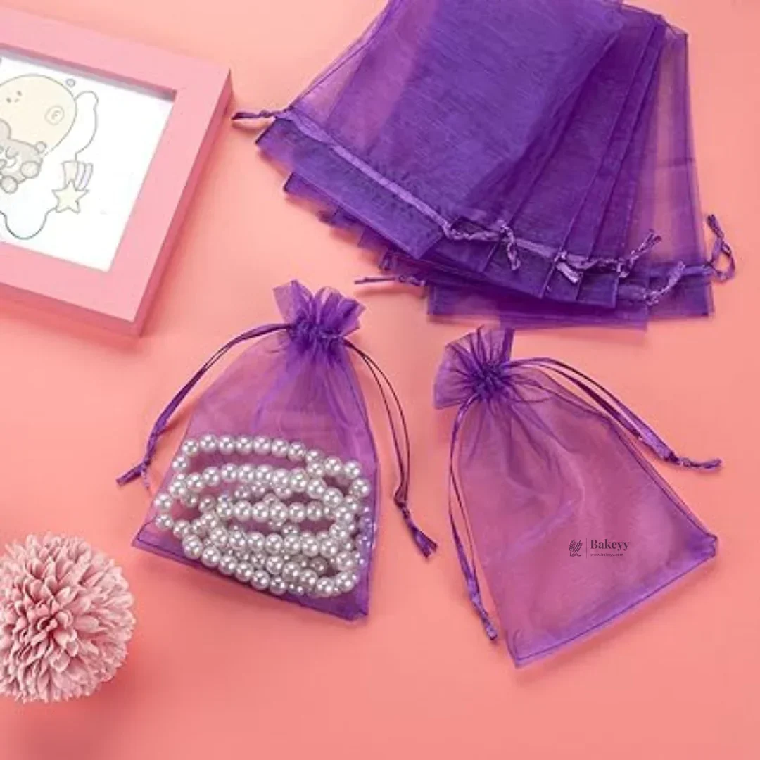 Organza Potli Bags | Drawstring Bags | Light Purple Color - Image 4
