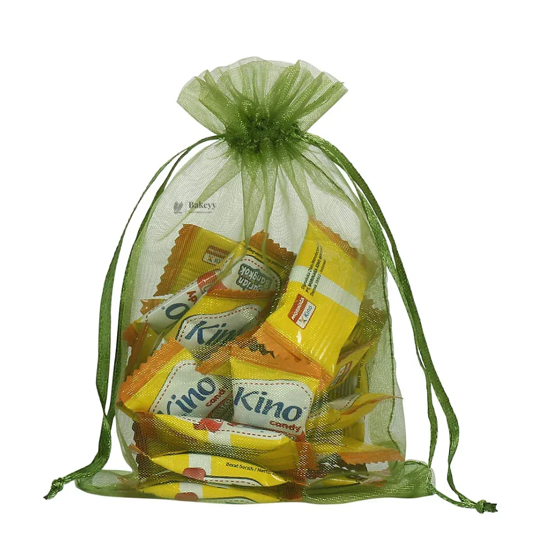 Organza Potli Bags | Drawstring Bags | Olive Green Color - Image 3