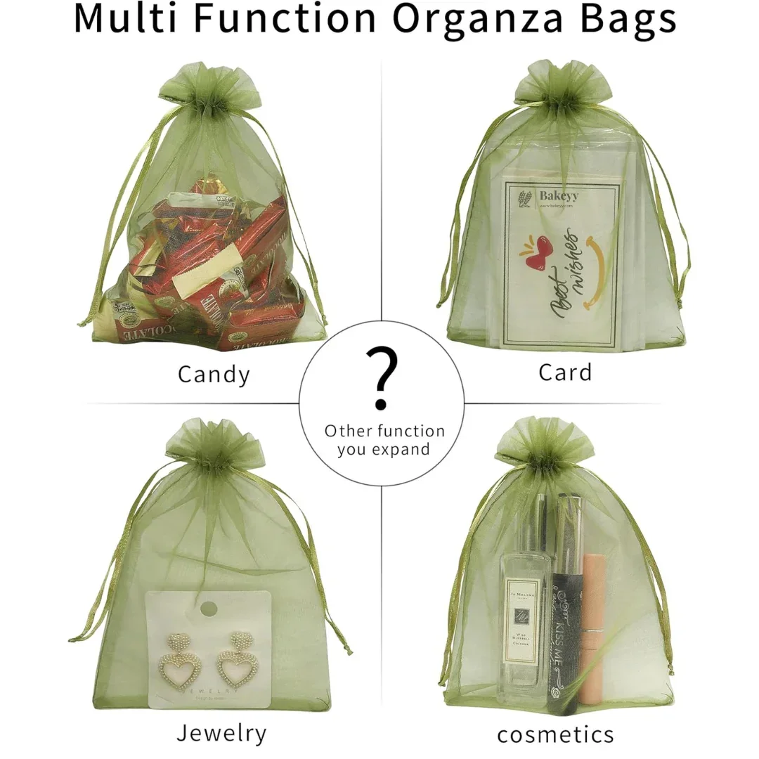 Organza Potli Bags | Drawstring Bags | Olive Green Color - Image 4