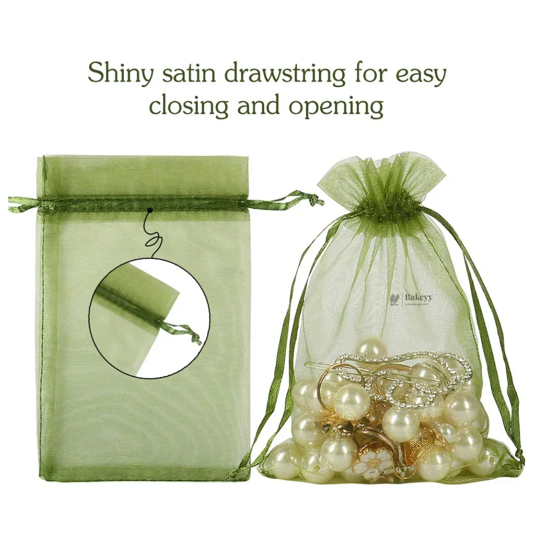 Organza Potli Bags | Drawstring Bags | Olive Green Color - Image 5