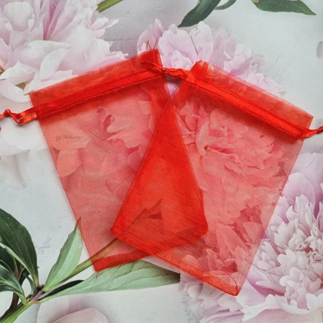 Organza Potli Bags | Drawstring Bags | Red Color - Image 6