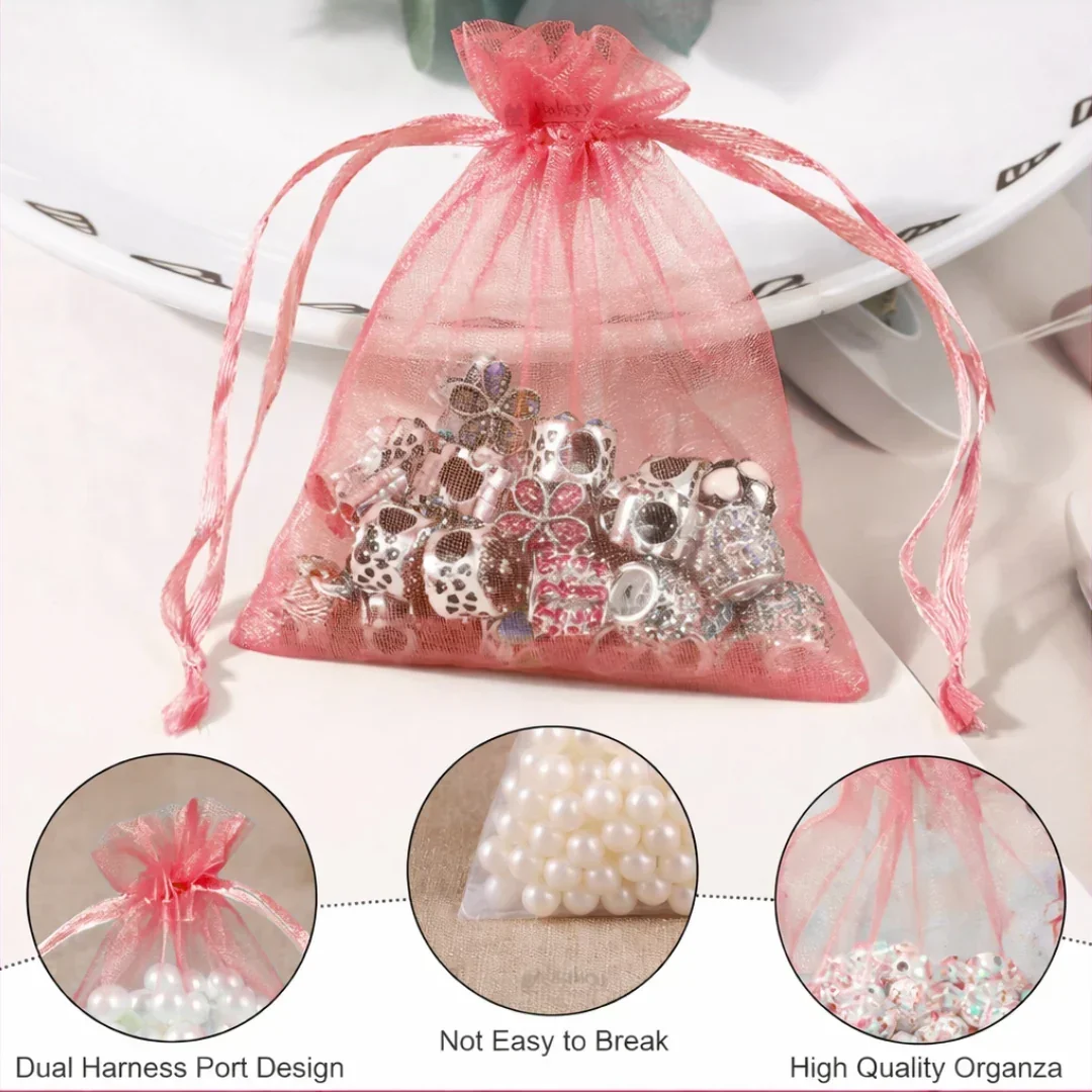 Organza Potli Bags | Drawstring Bags | Red Color - Image 7