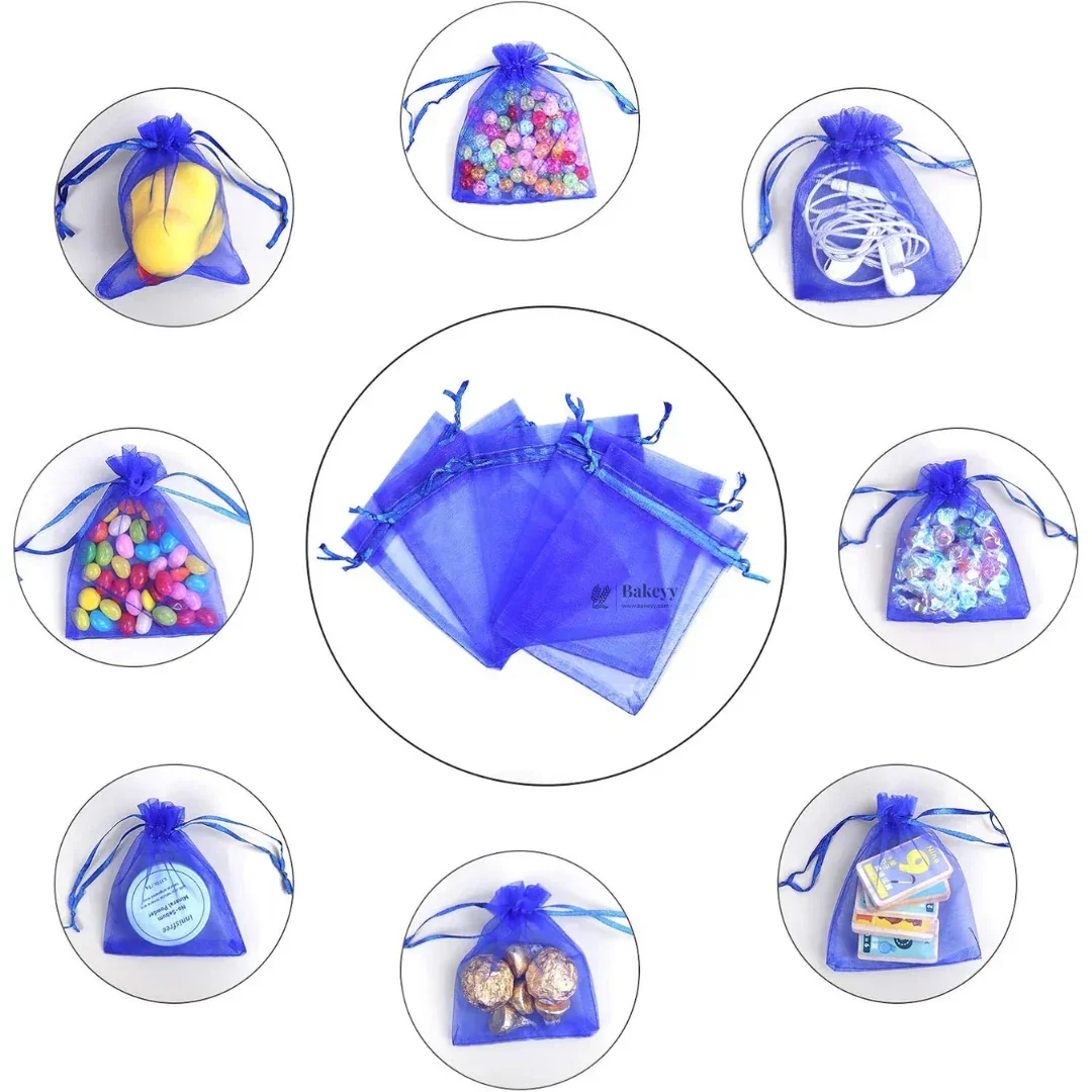 Organza Potli Bags | Drawstring Bags | Royal Blue Color - Image 5
