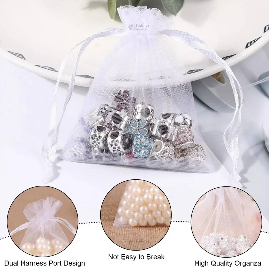 Organza Potli Bags | Drawstring Bags | White Color - Image 3