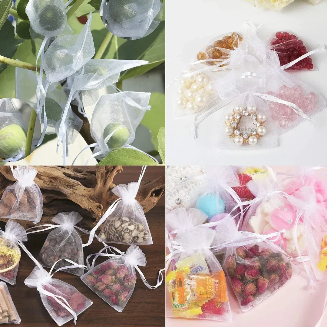 Organza Potli Bags | Drawstring Bags | White Color - Image 4