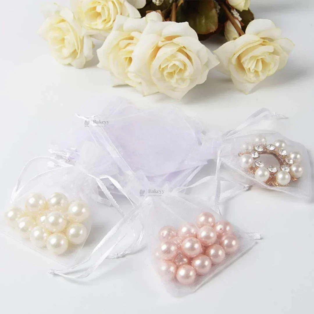 Organza Potli Bags | Drawstring Bags | White Color - Image 5