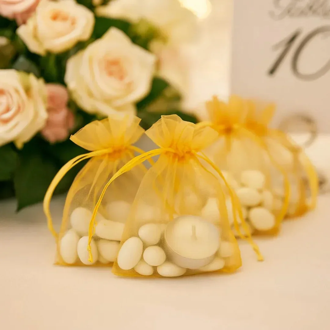 Organza Potli Bags | Drawstring Bags | Yellow Color - Image 3