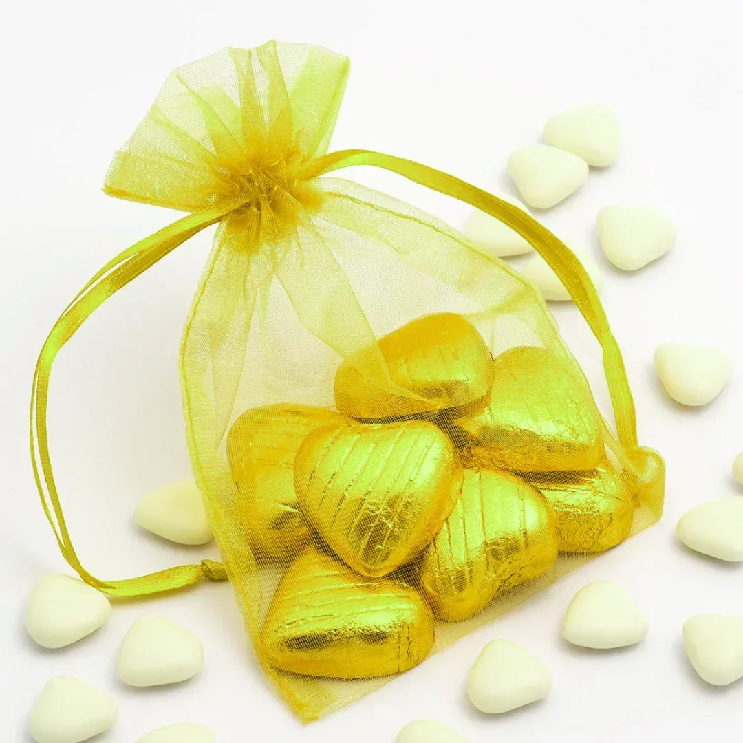 Organza Potli Bags | Drawstring Bags | Yellow Color - Image 4