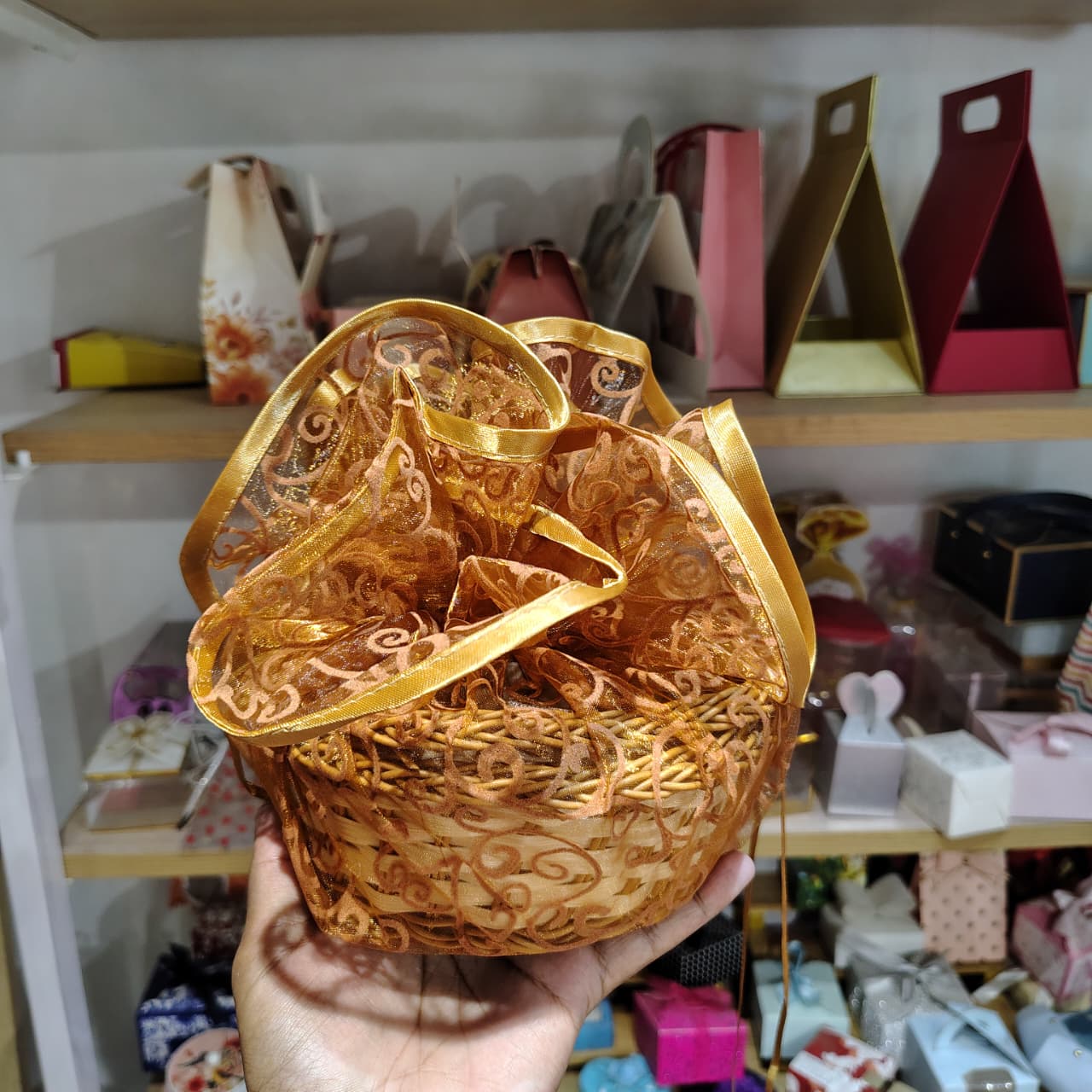Organza Topi Bag With Pattern | Drawstring Closure | Available in 6 colours | Pack of 25 - Image 11