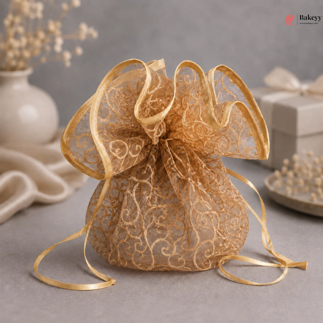 Organza Topi Bag With Pattern | Drawstring Closure | Available in 6 colours | Pack of 25 - Image 12