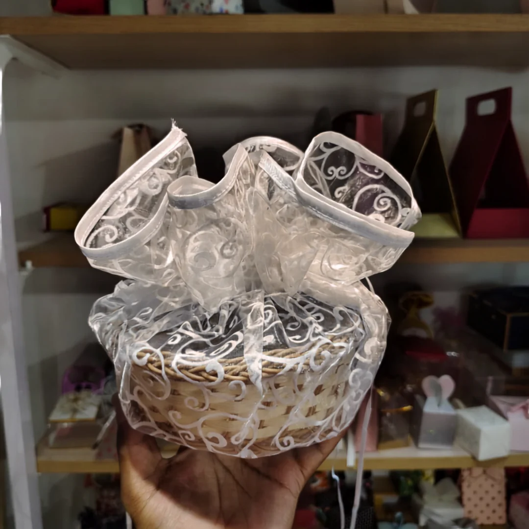 Organza Topi Bag With Pattern | Drawstring Closure | Available in 6 colours | Pack of 25 - Image 13