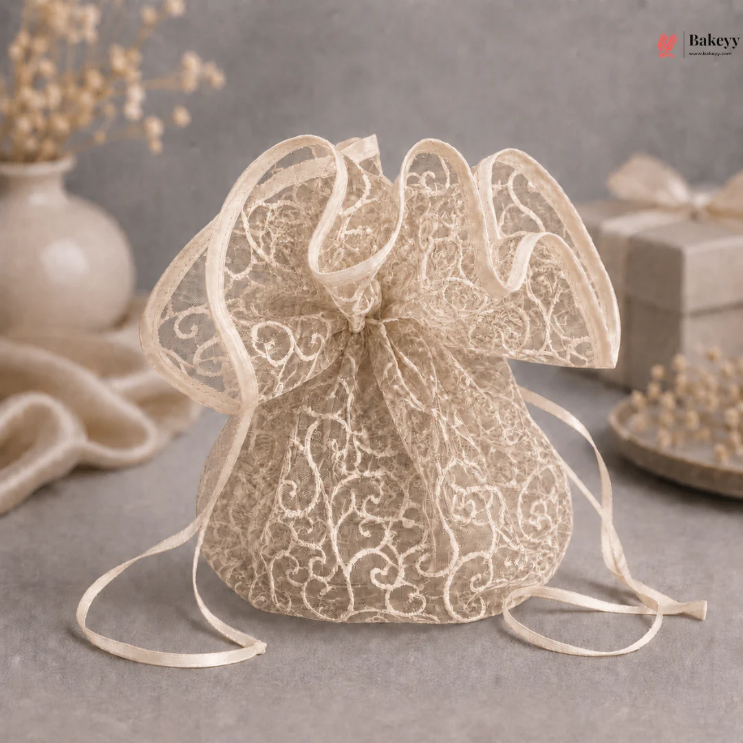 Organza Topi Bag With Pattern | Drawstring Closure | Available in 6 colours | Pack of 25 - Image 14