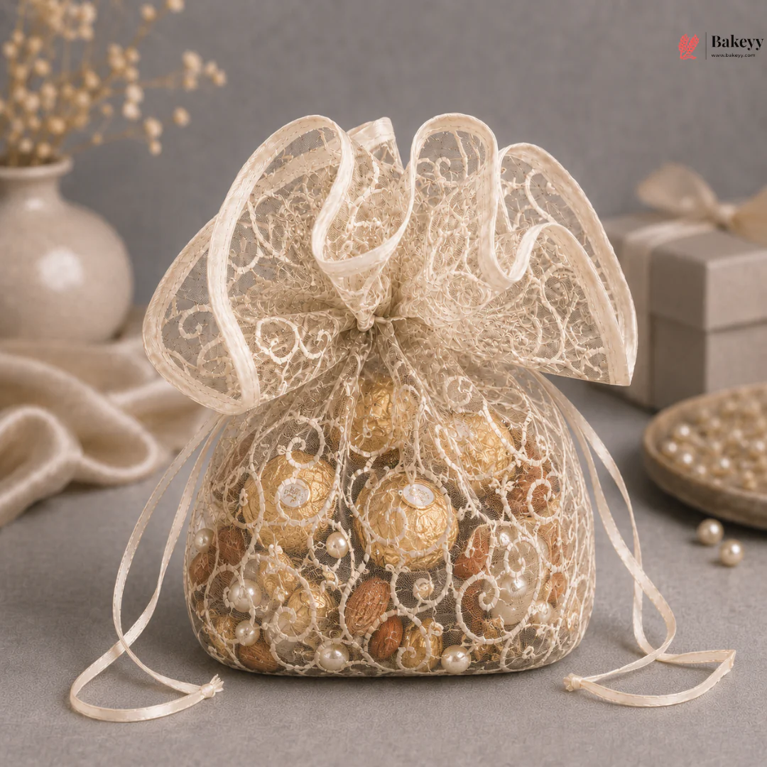 Organza Topi Bag With Pattern | Drawstring Closure | Available in 6 colours | Pack of 25 - Image 15