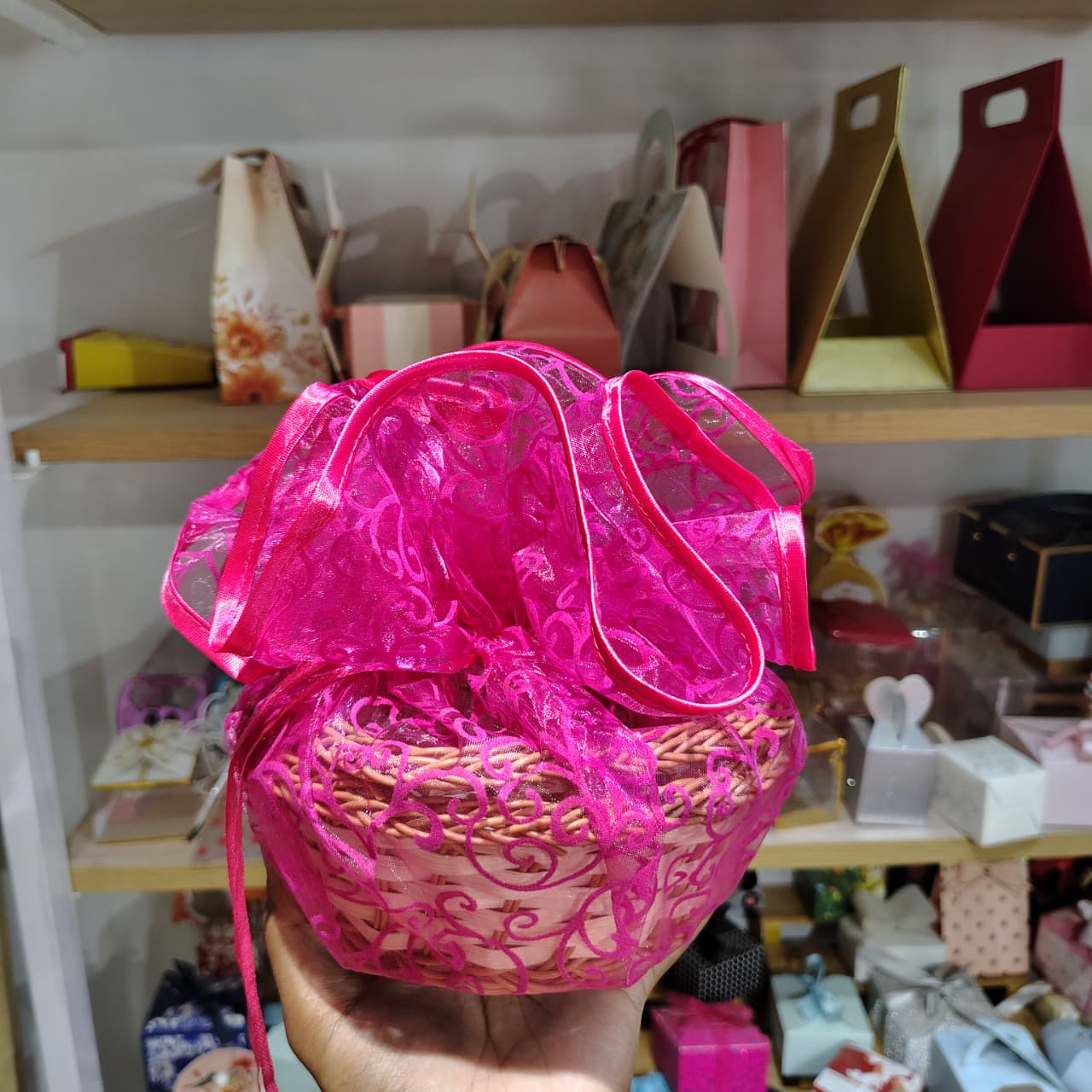 Organza Topi Bag With Pattern | Drawstring Closure | Available in 6 colours | Pack of 25 - Image 5