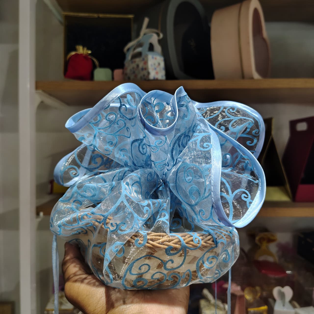 Organza Topi Bag With Pattern | Drawstring Closure | Available in 6 colours | Pack of 25 - Image 7