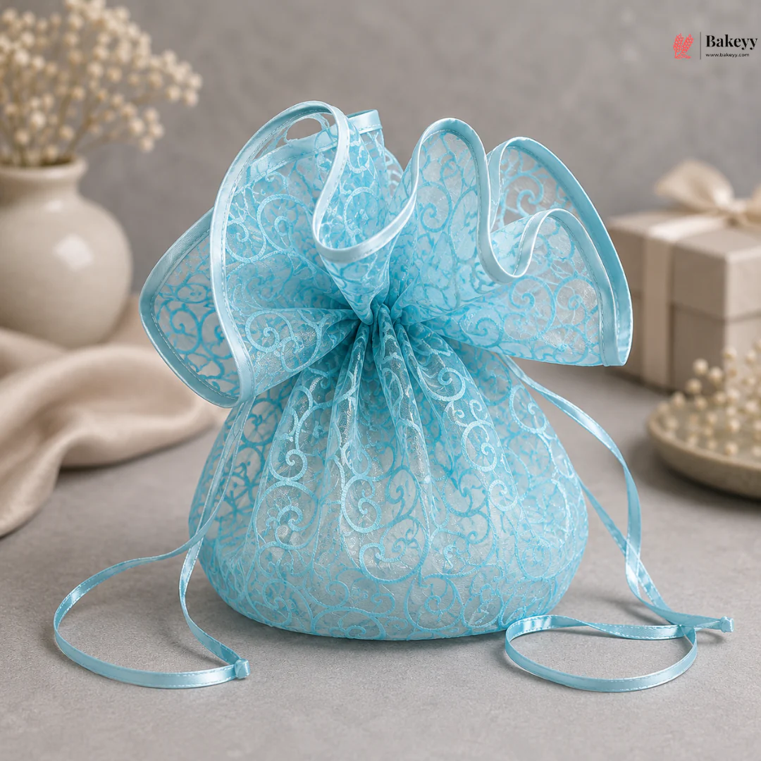 Organza Topi Bag With Pattern | Drawstring Closure | Available in 6 colours | Pack of 25 - Image 8