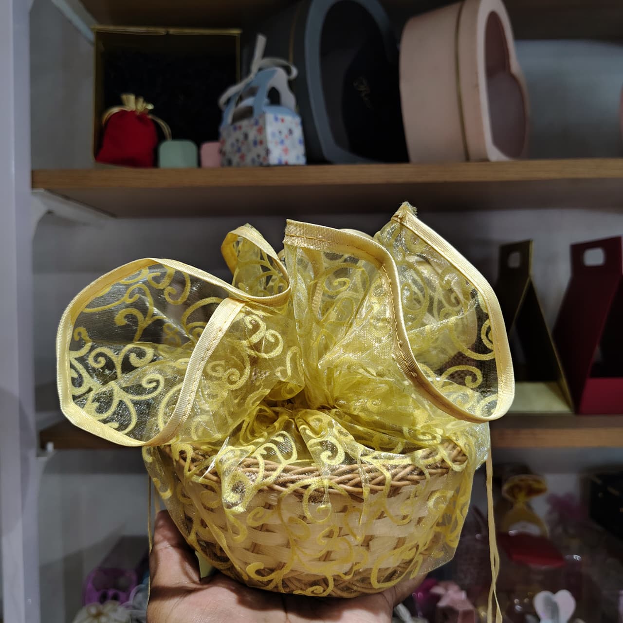 Organza Topi Bag With Pattern | Drawstring Closure | Available in 6 colours | Pack of 25 - Image 9
