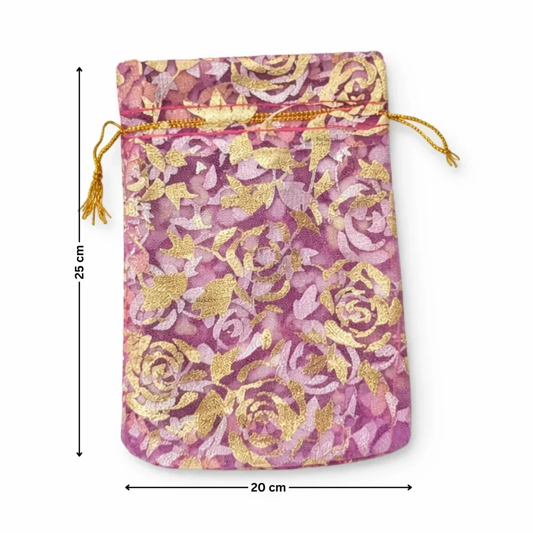 Printed Organza Potli Bags | Dark Pink Color - Image 10