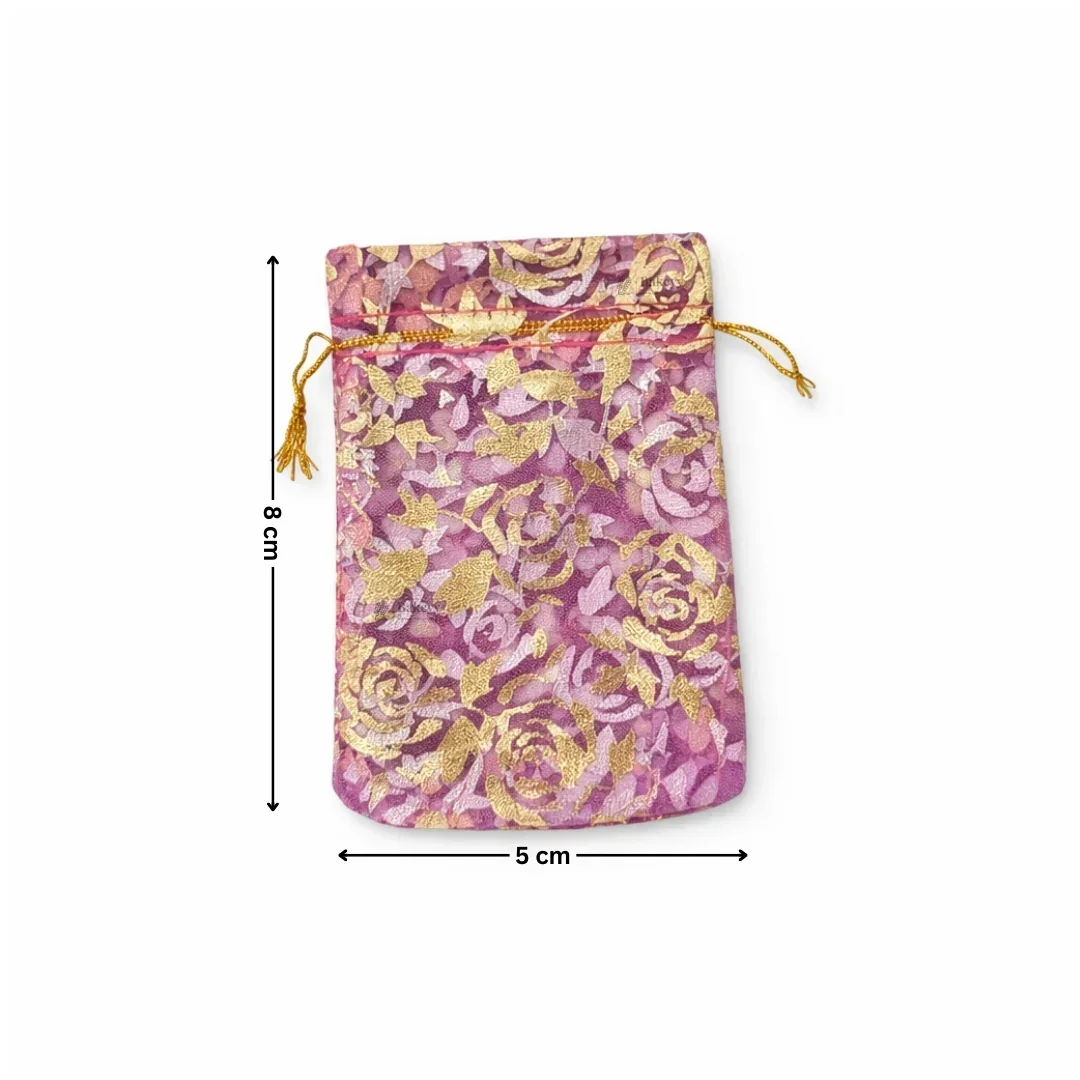 Printed Organza Potli Bags | Dark Pink Color - Image 5