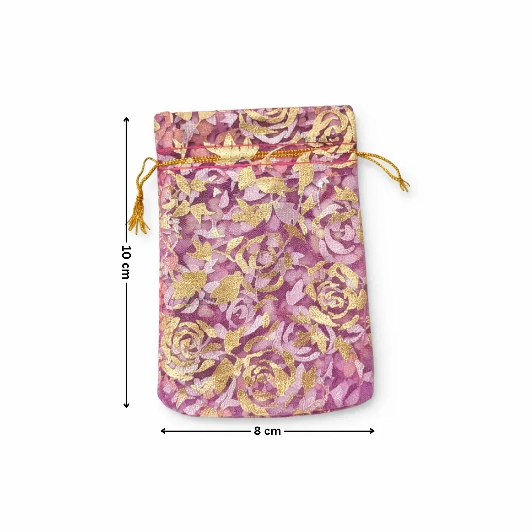 Printed Organza Potli Bags | Dark Pink Color - Image 6