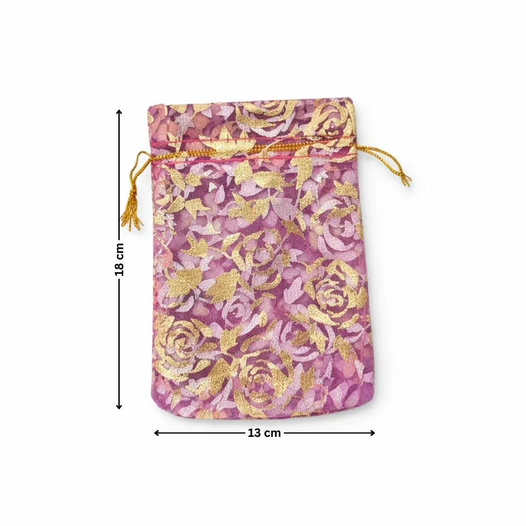 Printed Organza Potli Bags | Dark Pink Color - Image 7