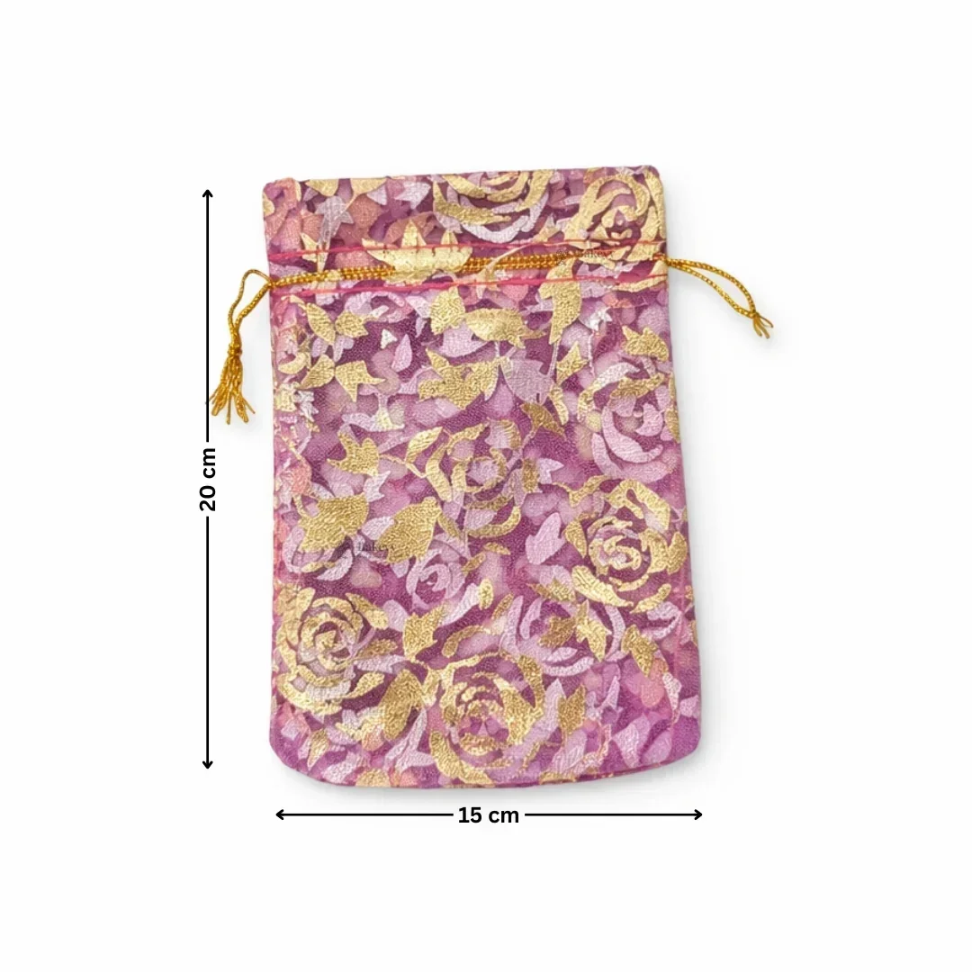 Printed Organza Potli Bags | Dark Pink Color - Image 8