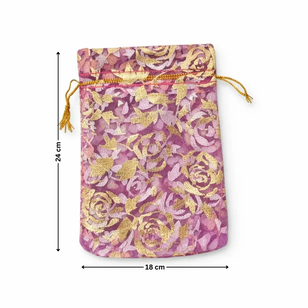 Printed Organza Potli Bags | Dark Pink Color - Image 9