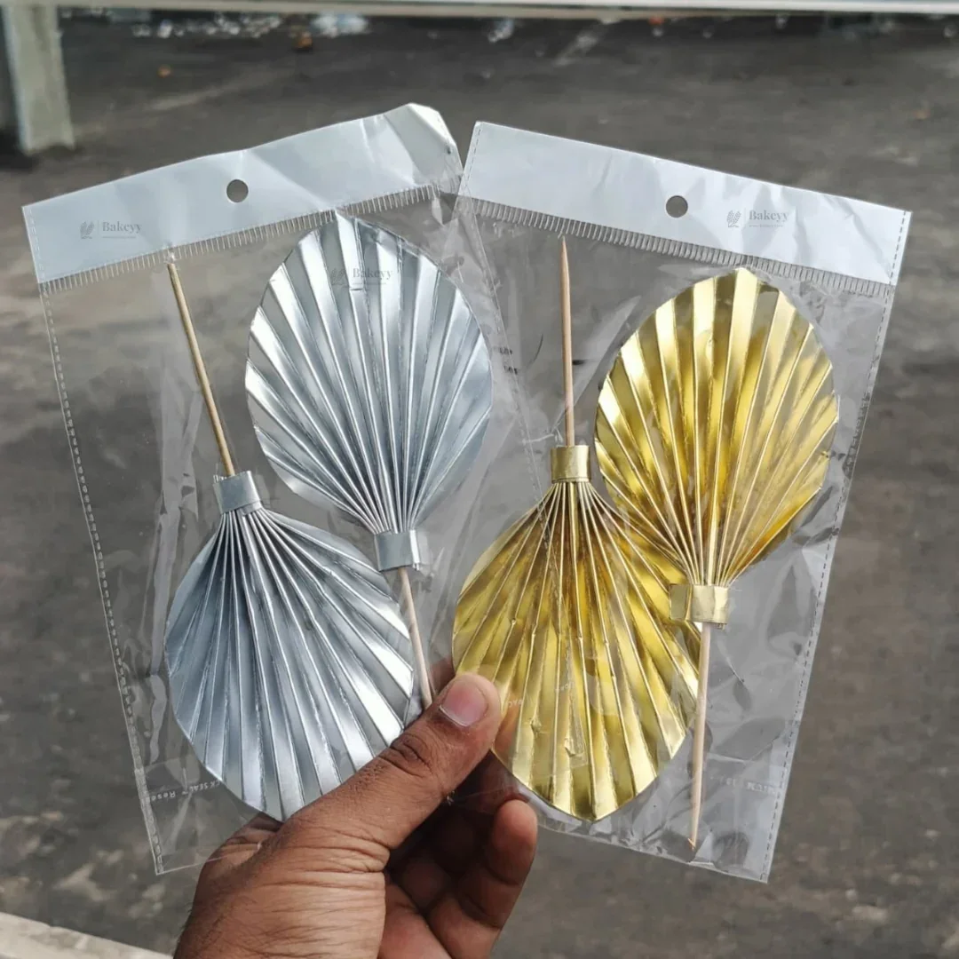 Palm Leaf Cake Topper | Gold & Silver Fan Leaf Decoration for Cakes & Dessert Tables | Pack of 1 - Image 2