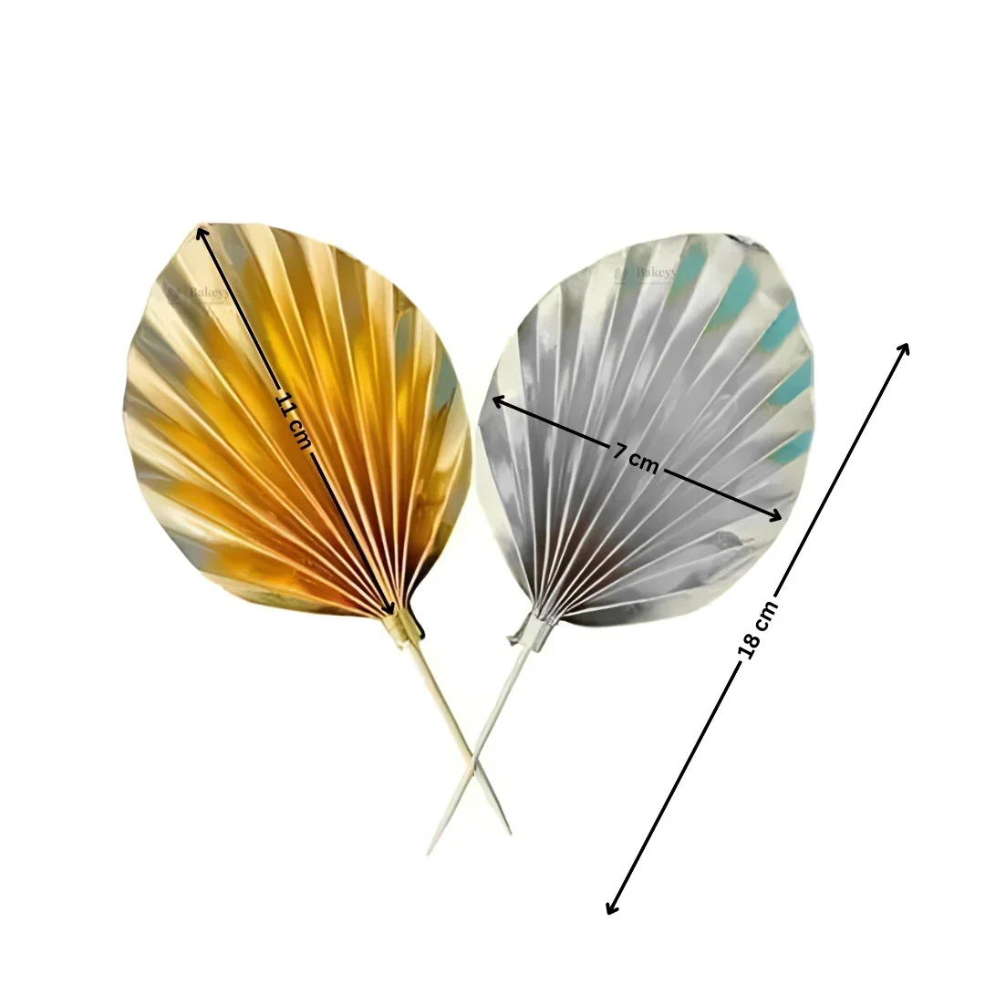 Palm Leaf Cake Topper | Gold & Silver Fan Leaf Decoration for Cakes & Dessert Tables | Pack of 1 - Image 3