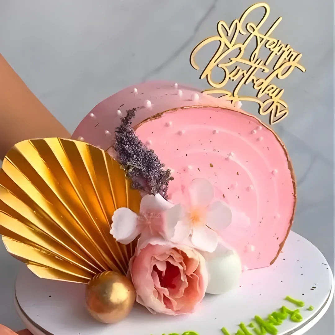 Palm Leaf Cake Topper | Gold & Silver Fan Leaf Decoration for Cakes & Dessert Tables | Pack of 1 - Image 4