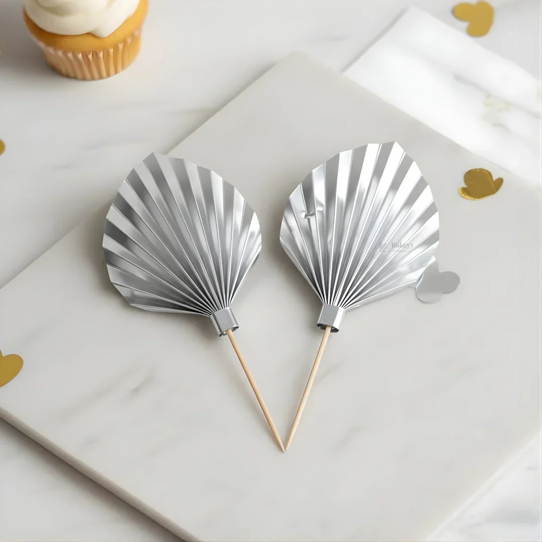 Palm Leaf Cake Topper | Gold & Silver Fan Leaf Decoration for Cakes & Dessert Tables | Pack of 1 - Image 6