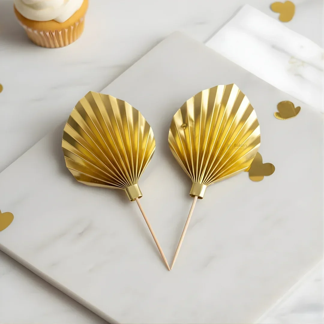 Palm Leaf Cake Topper | Gold & Silver Fan Leaf Decoration for Cakes & Dessert Tables | Pack of 1 - Image 7