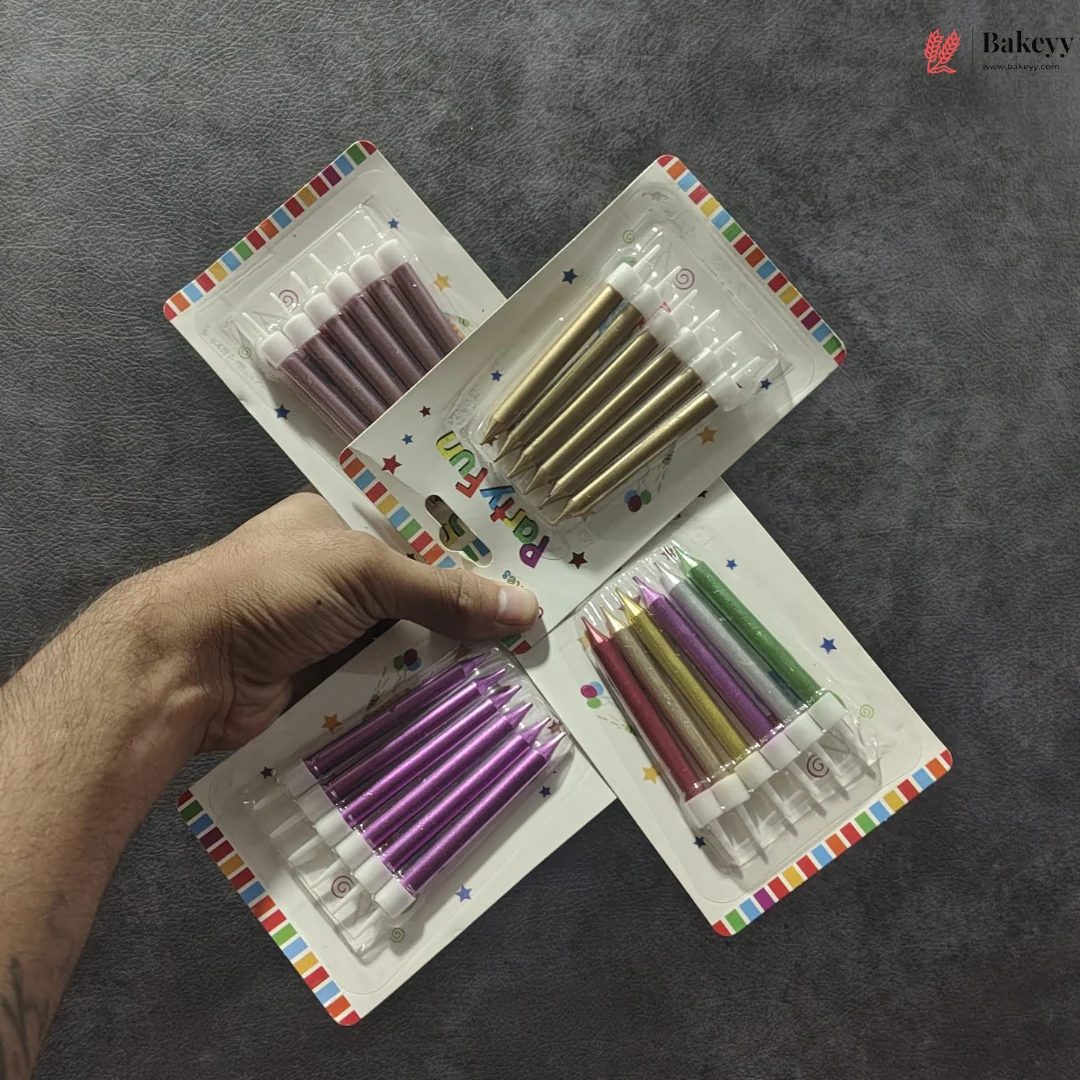 Metallic Finish Candles with Holders | Birthday Cakes & Party Decorations | 6 Pieces per Pack | Pack of 1 - Image 3