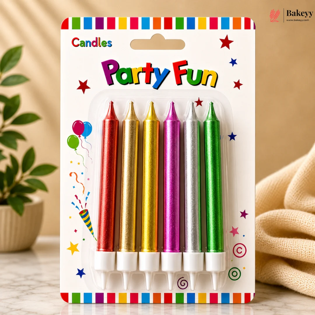 Metallic Finish Candles with Holders | Birthday Cakes & Party Decorations | 6 Pieces per Pack | Pack of 1 - Image 4