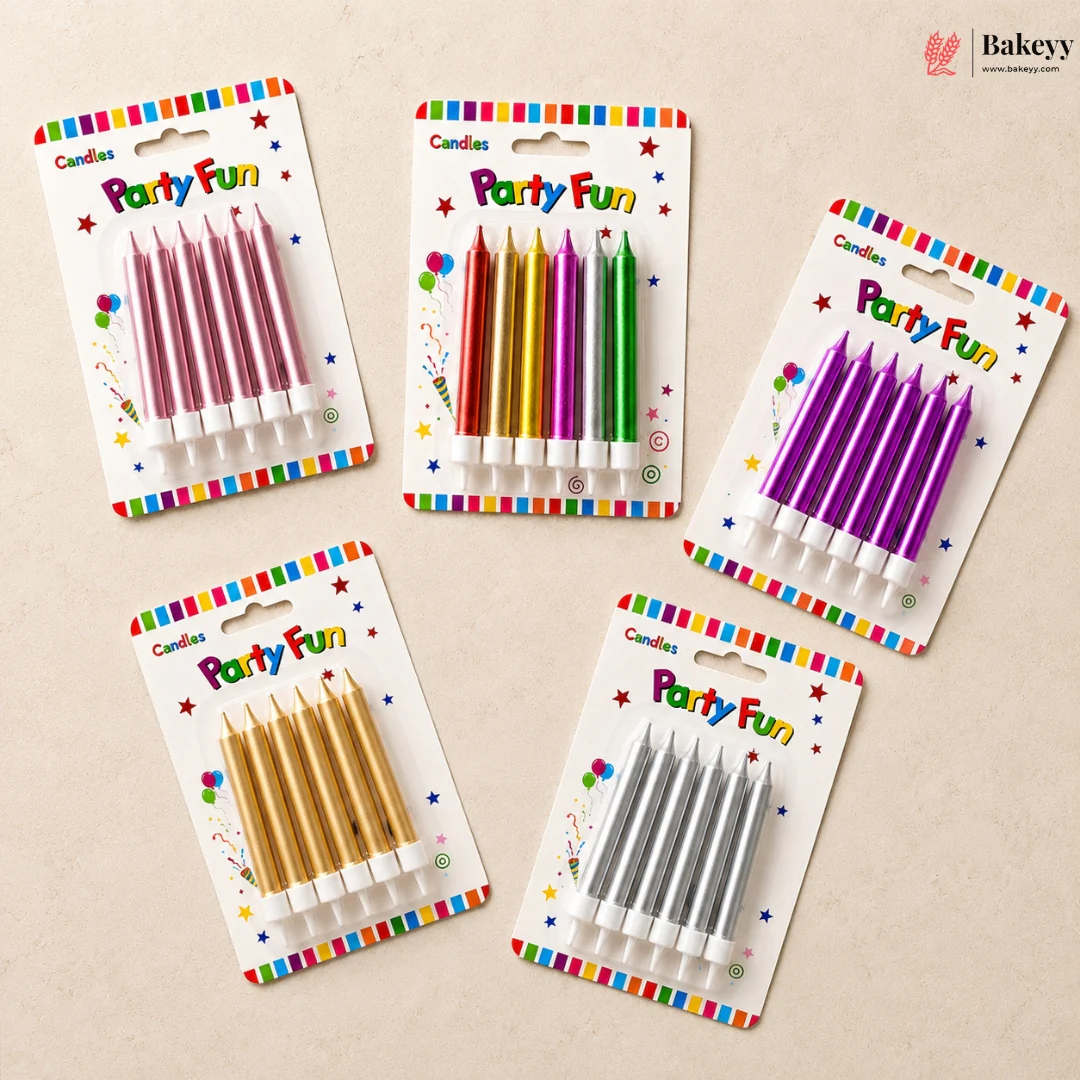 Metallic Finish Candles with Holders | Birthday Cakes & Party Decorations | 6 Pieces per Pack | Pack of 1 - Image 9