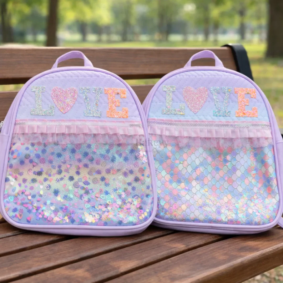 Pastel Purple Kids Backpack with Glitter Love Letters | Pack of 1