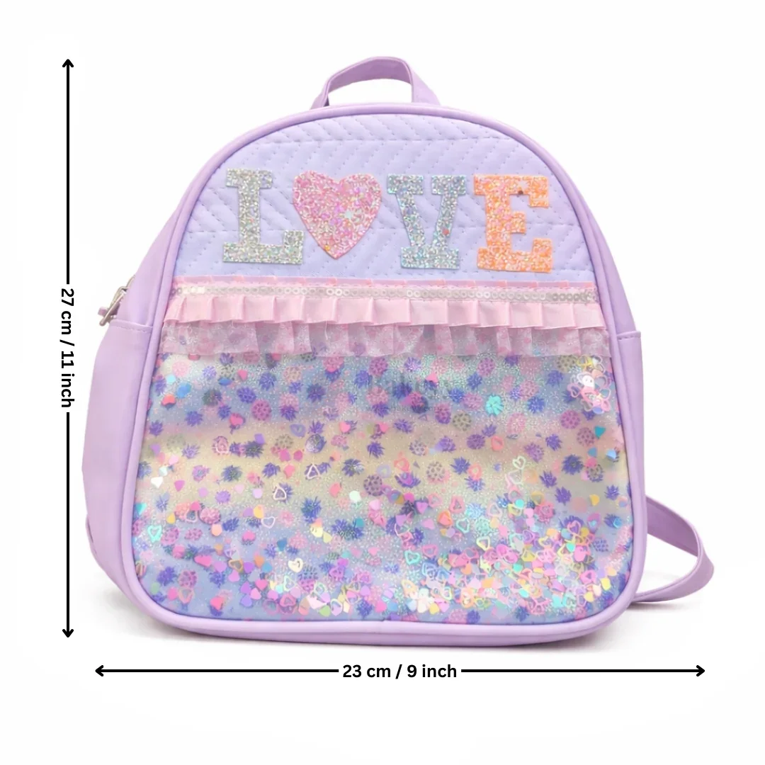 Pastel Purple Kids Backpack with Glitter Love Letters | Pack of 1 - Image 2