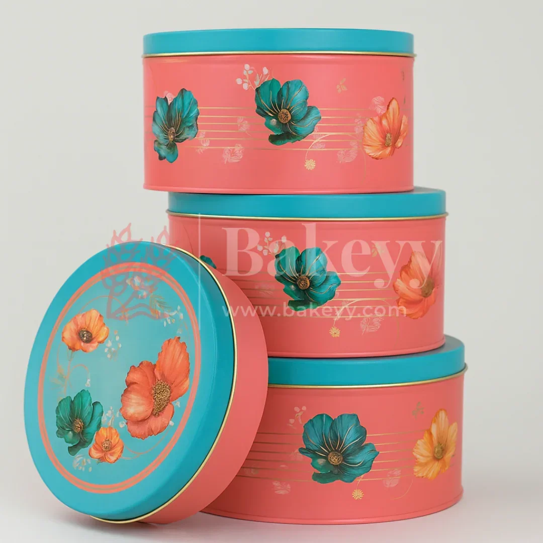 Peach & Aqua Floral Metal Tin Box with 3 Acrylic Jars | Pack of 1 - Image 6