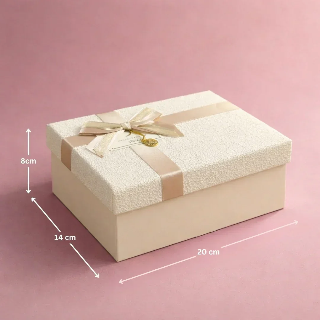 Peach Textured Luxury Gift Box | Premium Rigid Hamper Gift Box with Lid & Ribbon | 3 Sizes Available | Pack of 1 - Image 4