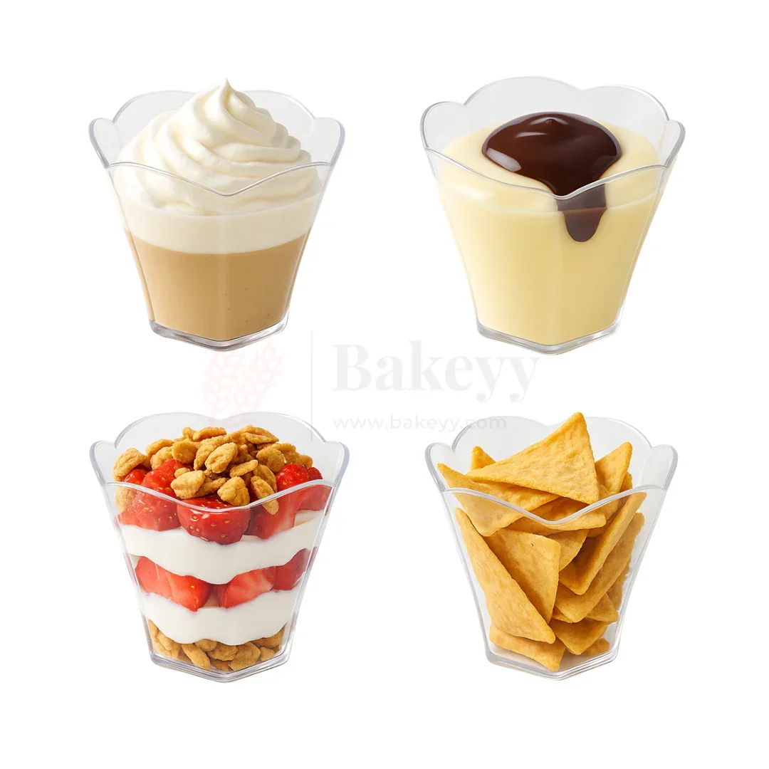 Petal-Shaped Transparent Mousse Cups | Pack Of 20 | D32