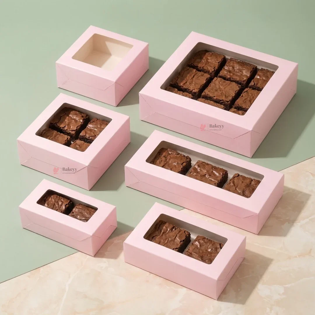 Pink Color Brownie Box | L Shape Window & Top Window | Multiple Capacities Available | Pack of 10