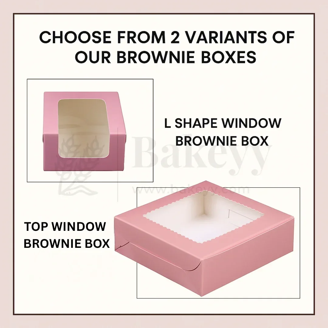 Pink Color Brownie Box | L Shape Window & Top Window | Multiple Capacities Available | Pack of 10 - Image 3