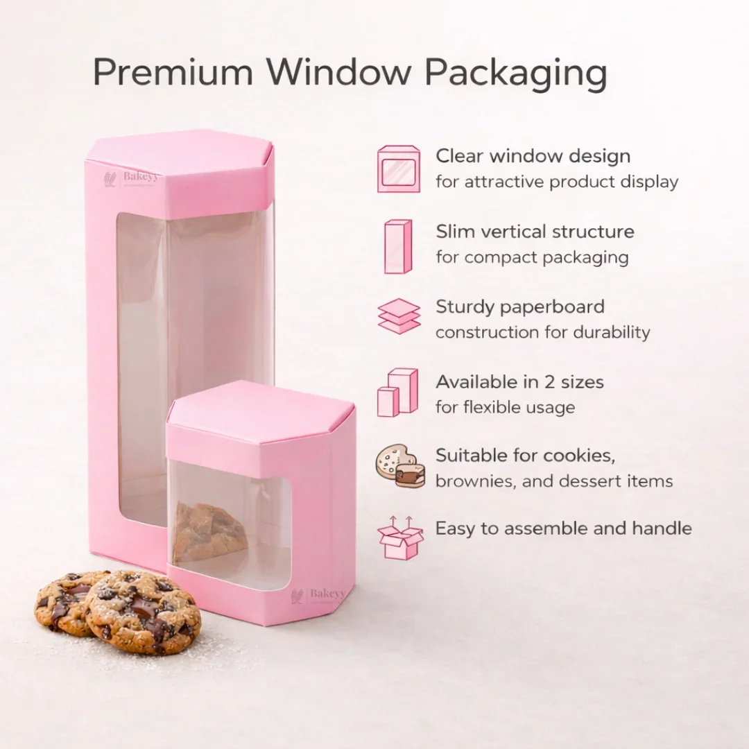 Pink Color | Cookie Box with Window | Slim Paperboard Packaging Box | 2 Sizes Available | Pack of 25 - Image 3