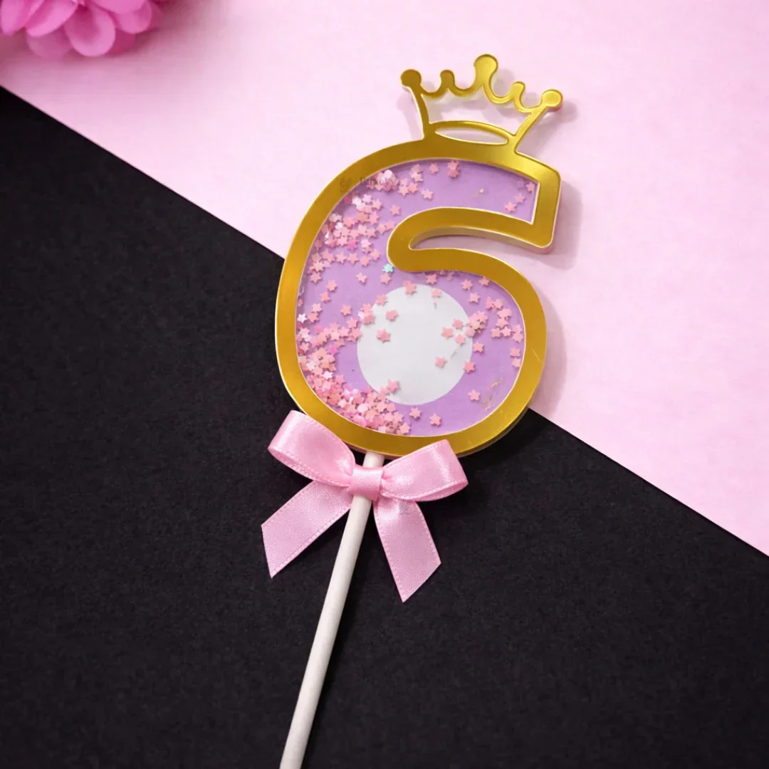 Pink Crown Shaker Number Cake Topper | 0–9 Available | Pack of 1 - Image 10