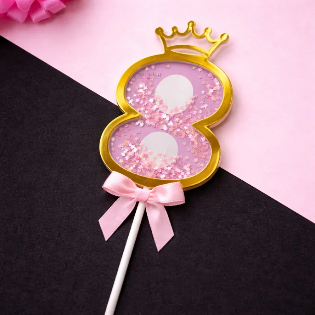 Pink Crown Shaker Number Cake Topper | 0–9 Available | Pack of 1 - Image 12
