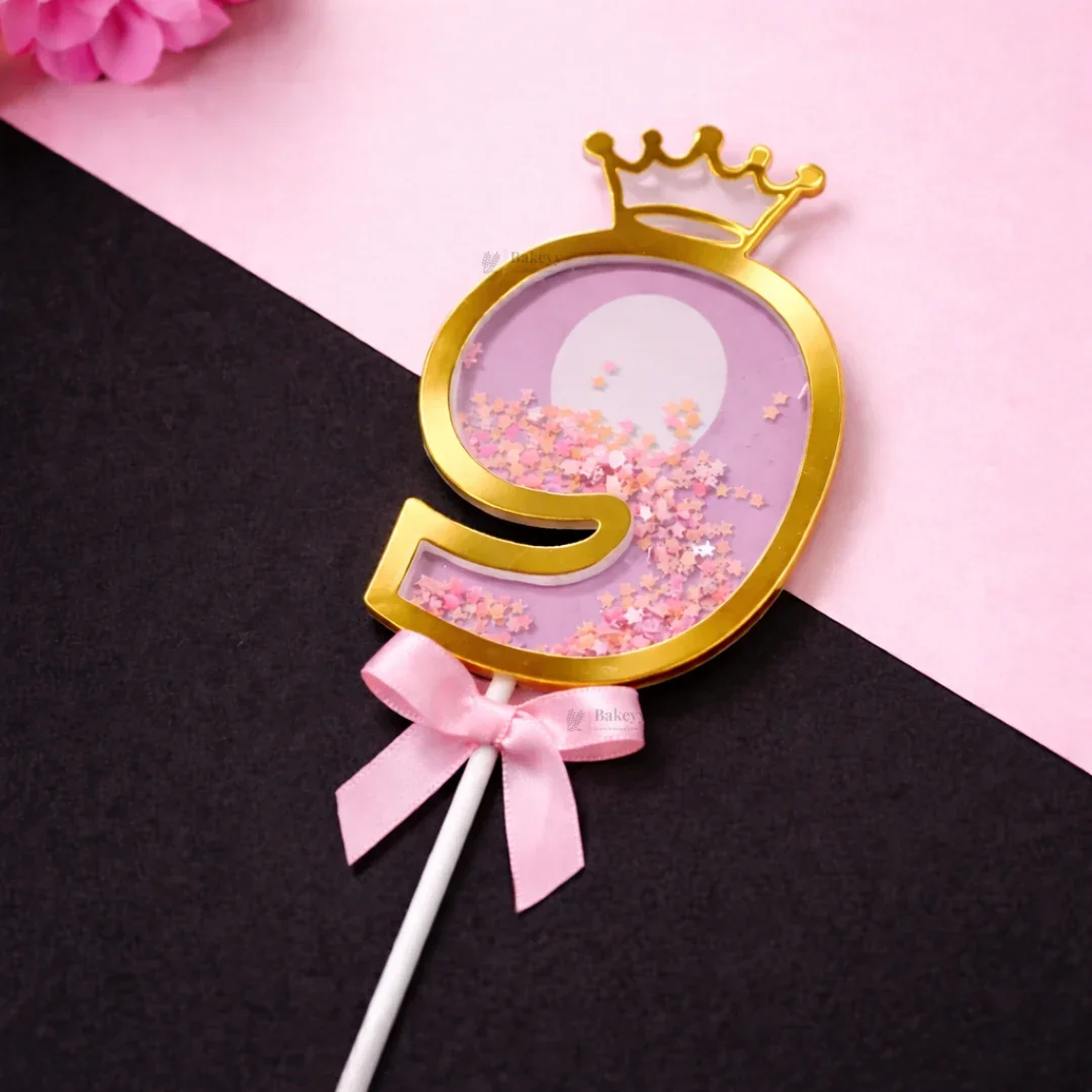 Pink Crown Shaker Number Cake Topper | 0–9 Available | Pack of 1 - Image 13