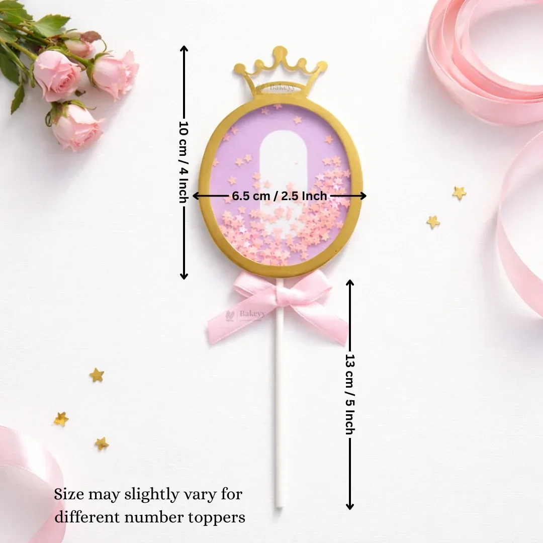 Pink Crown Shaker Number Cake Topper | 0–9 Available | Pack of 1 - Image 3