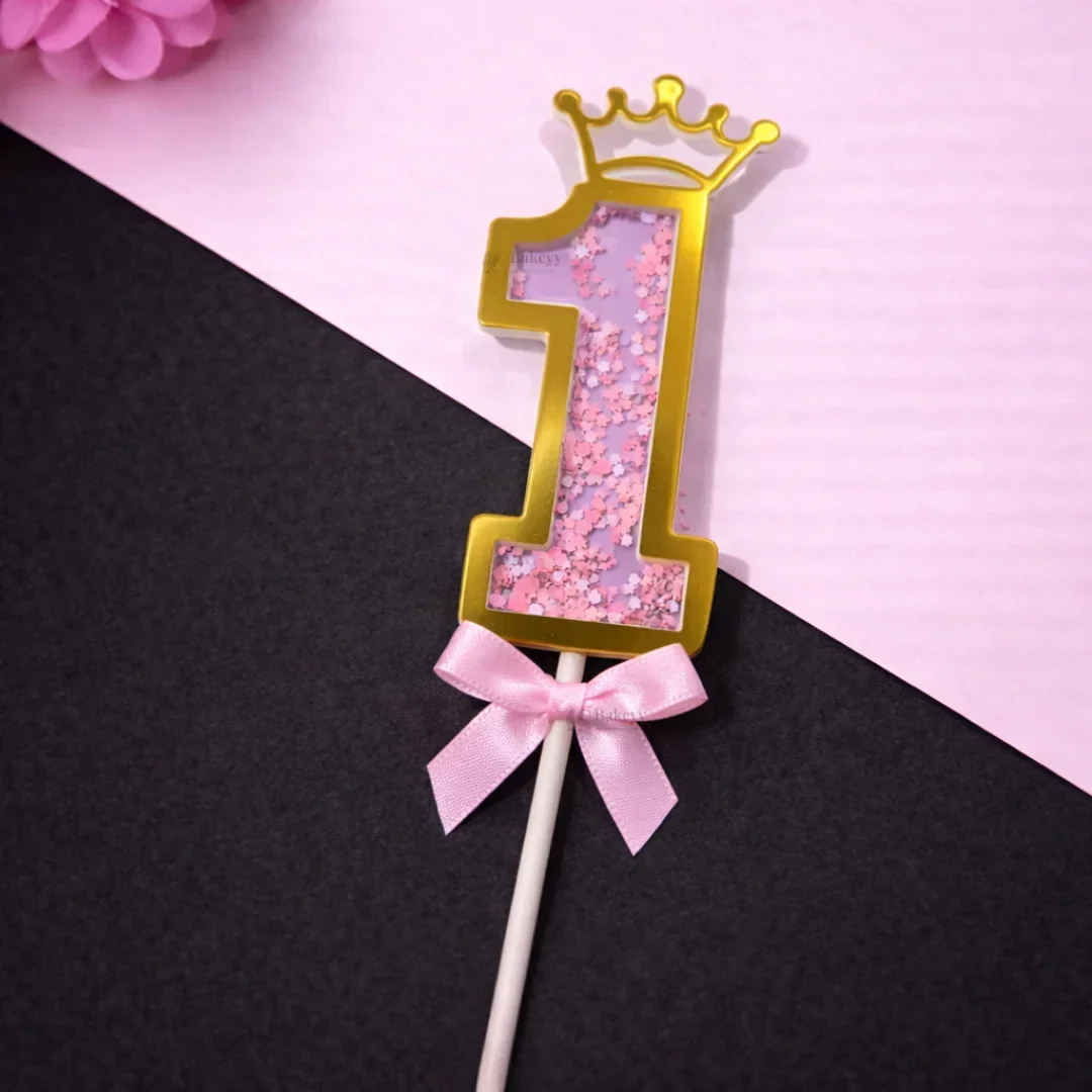 Pink Crown Shaker Number Cake Topper | 0–9 Available | Pack of 1 - Image 5