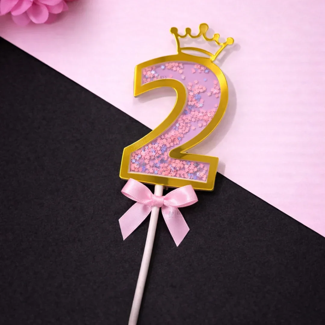 Pink Crown Shaker Number Cake Topper | 0–9 Available | Pack of 1 - Image 6